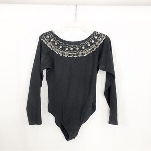 Bonnie Evans Vintage Y2K Embellished Bodysuit, Size Large, Black